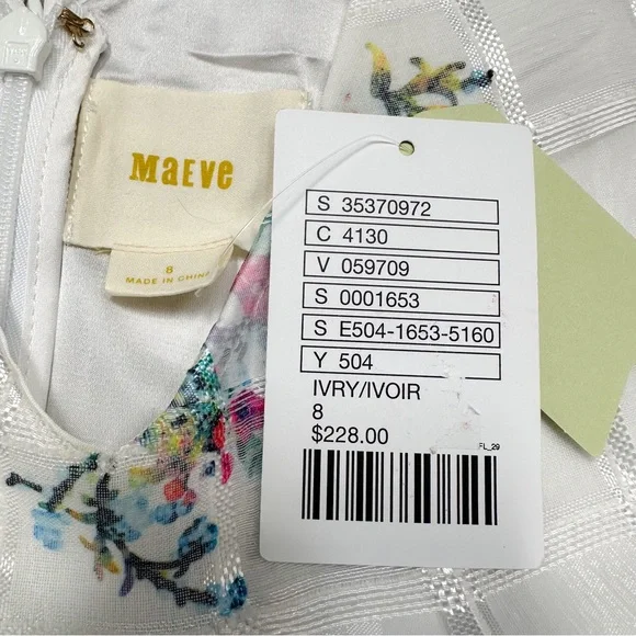 NWT!! Anthropologie MAEVE white Garden Peony fairy cottage core dress, 8. - Picture 8 of 8